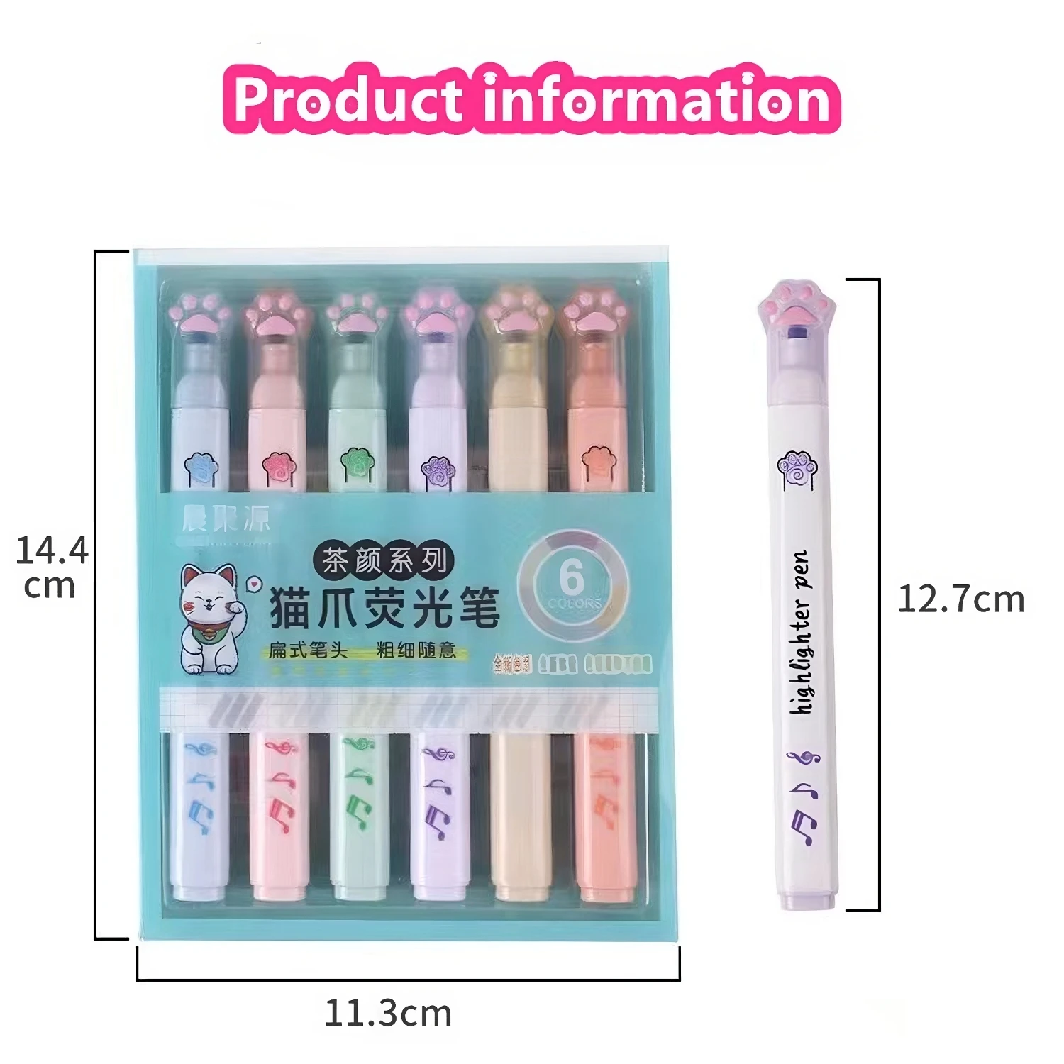 Cute Cat Single Head Fluorescent Pen Ins Good-looking Notes Markers