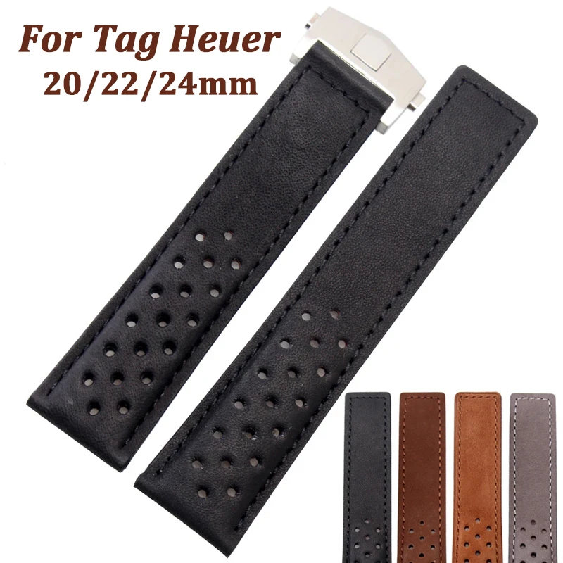 20mm 22mm 24mm Soft Genuine Cow Leather Watchband for Tag Heuer Carrera Monaco Series Frosted Fold Buckle Men Cowhide Straps