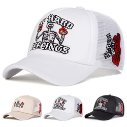Unisex Skull Flame Embroidery Baseball Net Caps Spring and Summer Outdoor Adjustable Casual Hats Sunscreen Hat