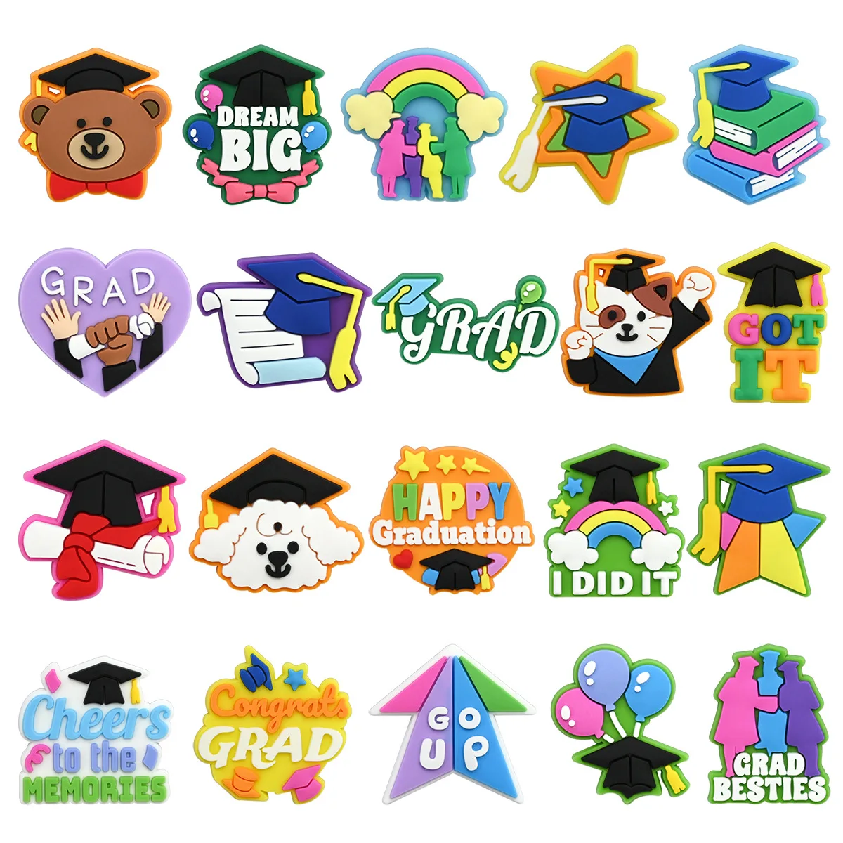 20pcs Popular Cartoon Graduate Cap Shoe Ornaments Waterproof PVC Garden Clogs Scroll Certificate Graduation DIY Shoe Decor