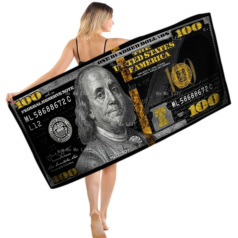 A Modern Art Painting Depicting The Portrait Of Founding President Benjamin Franklin On The 100 Dollar Bill  Sports Towel