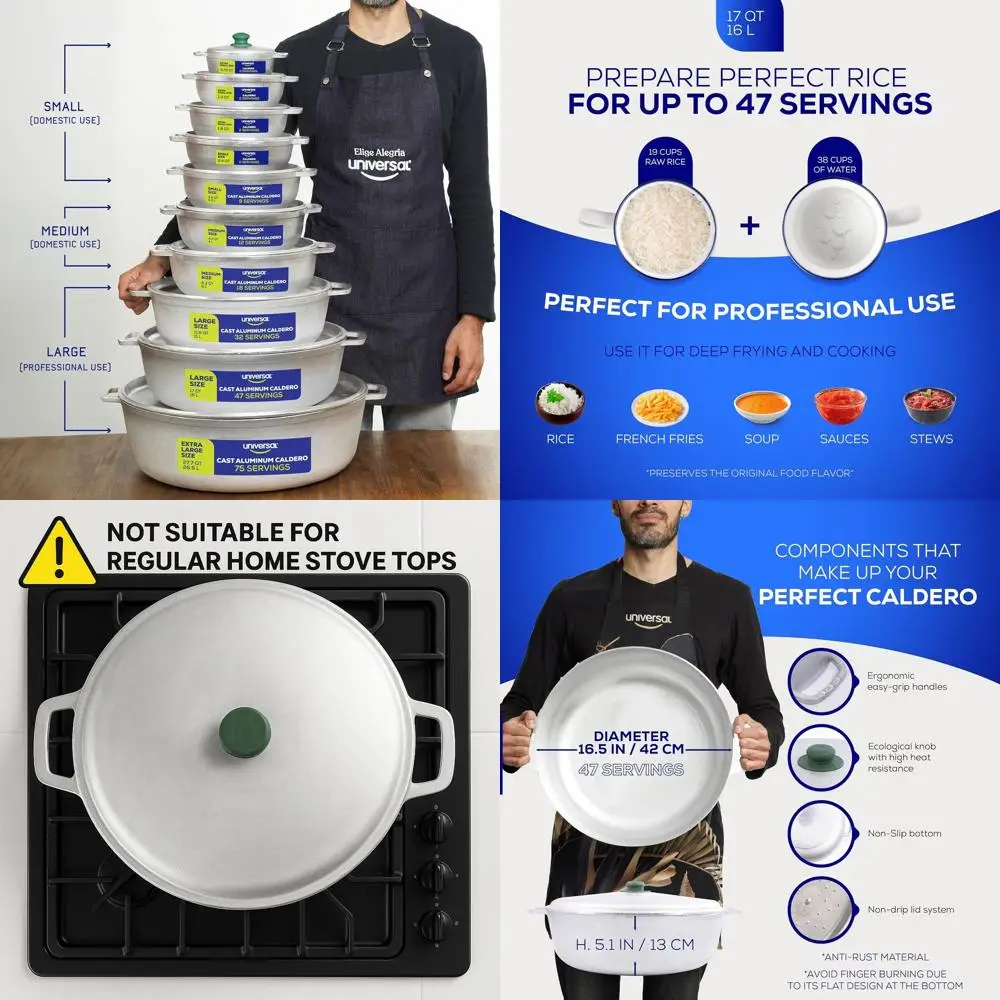 

Большая кастрюля-казан (кальдеро) из нержавеющей стали и алюминия, 47 чашек (17 кварт, 16 литров), с равномерным распределением тепла и быстрым приготовлением, идеально подходит для риса и картофеля фри