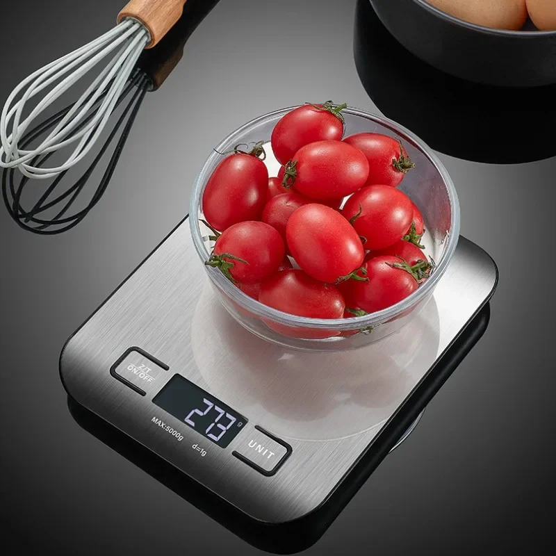 Digital Kitchen Scale 5kg Stainless Steel Panel USB Charg Precise Small Platform Scale Portable Multifunction LCD Display