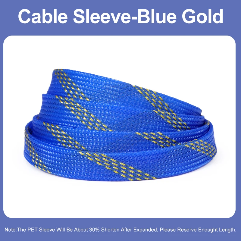 Blue Gold PET Insulation Expandable Braided Sleeve 2mm~16mm High Density Wire Wrap Cover Nylon Sheath Protection Cable Sleeving