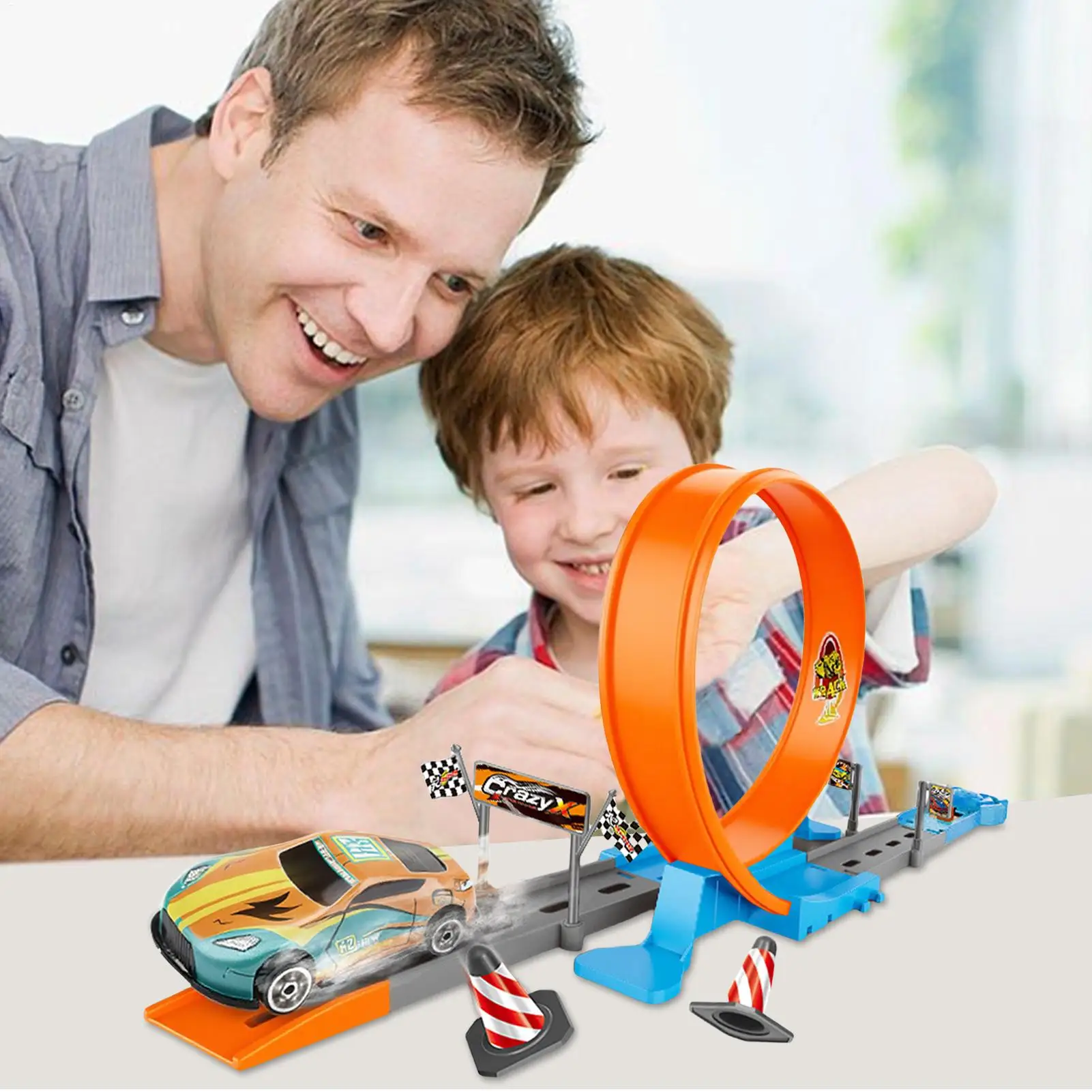 DIY Assembled Rail Kits Construction Truck Car Track Play Set 360 Degree Wall-Climbing Game for Toddler Birthday Easter Party