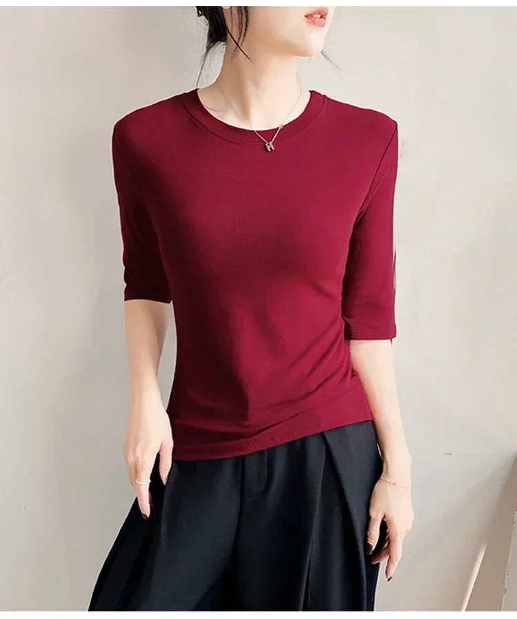 2026 Basic Einfarbiges Kurzarm-T-Shirt mit Rundhalsausschnitt, Eng Anliegend, Sommerliches Casual-Oberteil für Damen, Y2K Vintage Top, Harajuku Streetwear – Detail 17