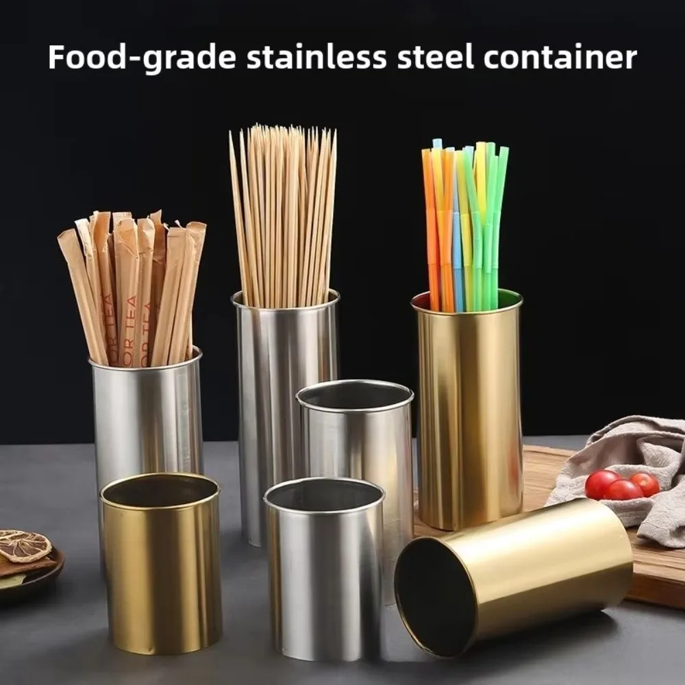 Creative Stainless Steel Chopsticks Tube Smooth Multi-Purpose Use Bamboo Skewer Bucket Storage Cup Utility Item
