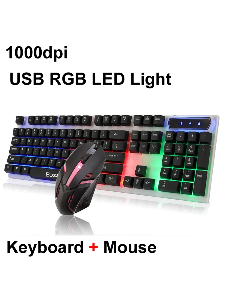 Teclado mecánico con cable de 1000 dpi, iluminación LED RGB y cable de 1,35 m, combos de ratón para jugador de juegos, PC, ordenador portátil de escritorio