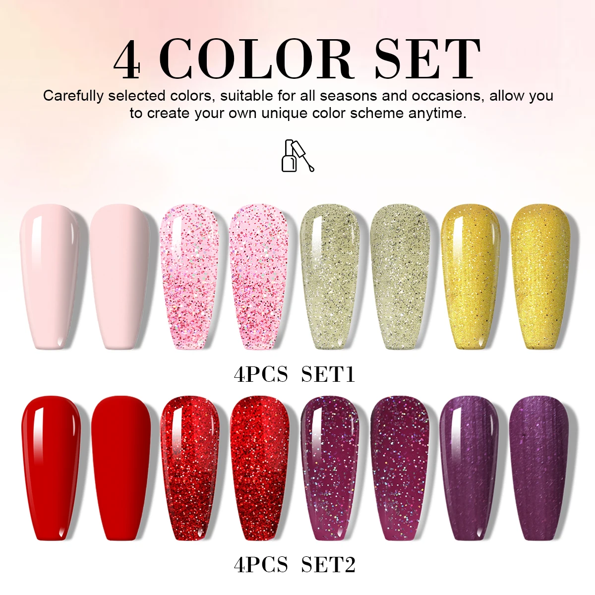 LIMEGIRL 4色ジェルネイルポリッシュキット 8ml グリッターピンク セミパーマネント UV LED ソーキングジェル マニキュアセット ネイルアートデザイン