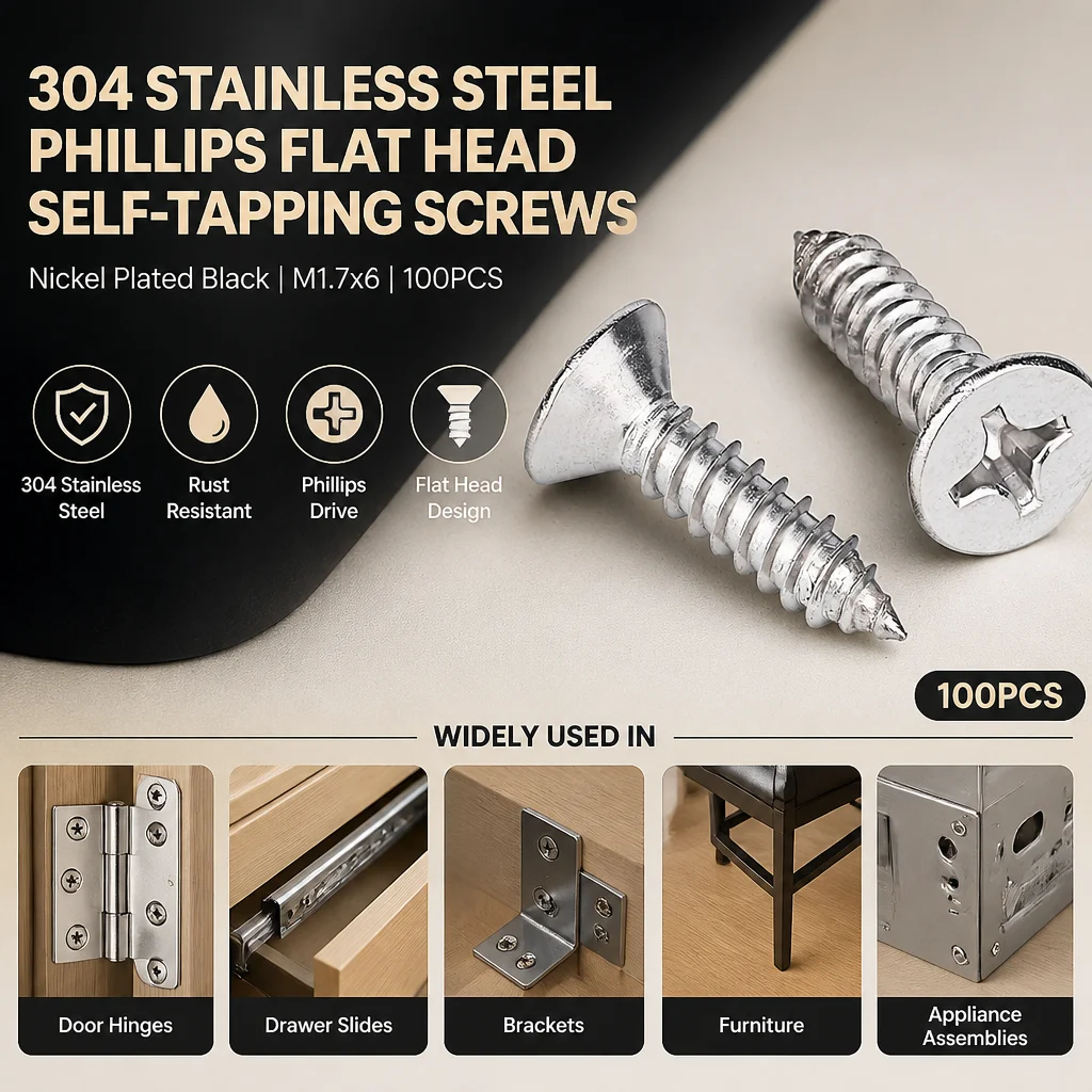 M4 Stainless Steel Nickel Plated Black Cross Recessed Head Self Tapping Screws For Industrial Assembly