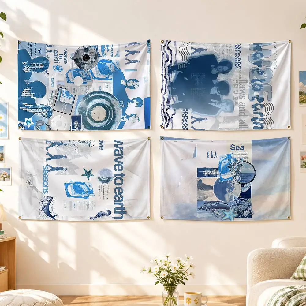 W-Wave To Earth Summer Flows Flags Wall Hanging Background Art Banner for Bedroom Home Outdoor Decor