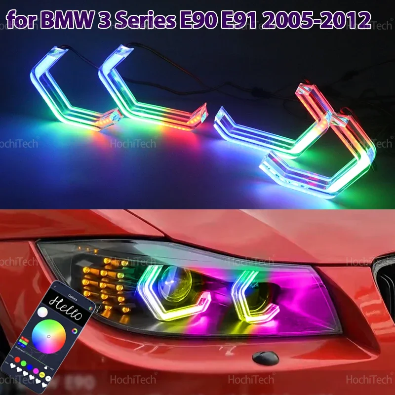 For BMW 3 Series E90 E91 2005-2012 Sequential APP Remote control M4 style Muti-colored modes Angel Eyes Ring LED Turn signal