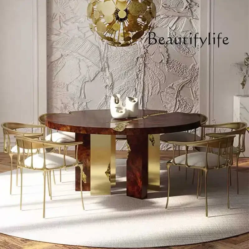 N40 Light luxury solid wood dining table Modern simple rectangular dining table Villa home creative personalized dining table