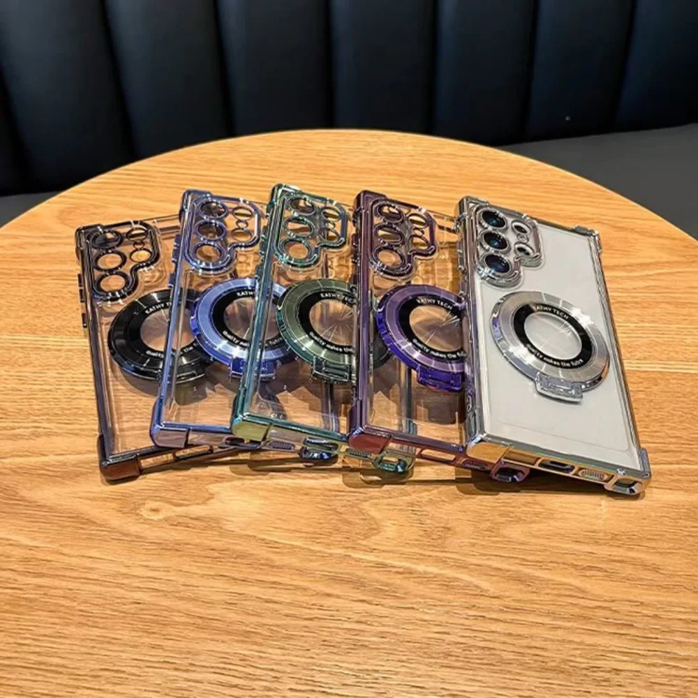 Przezroczyste etui ochronne z galwanizowaną podstawką do Samsung Galaxy S25 S24 FE S23 Ultra Plus A16 A26 A36 A56 A15 A35 A55 A07 A17