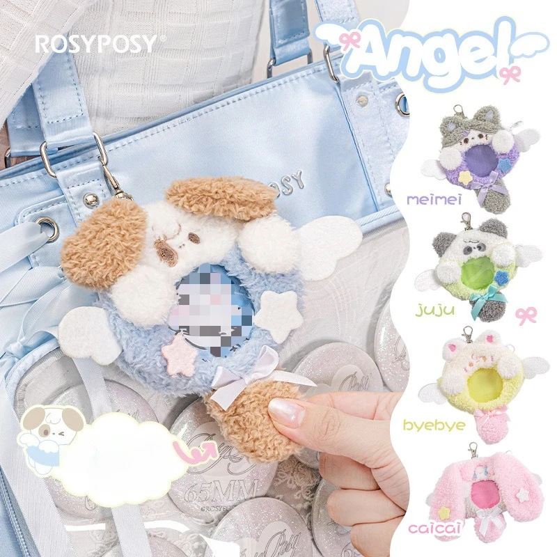 Plush Squeaky Badge Clip Holder with Keychain Cute Cartoon Animal Badge Pin Display Cover Case for Ita Bag Protection Pin Gift