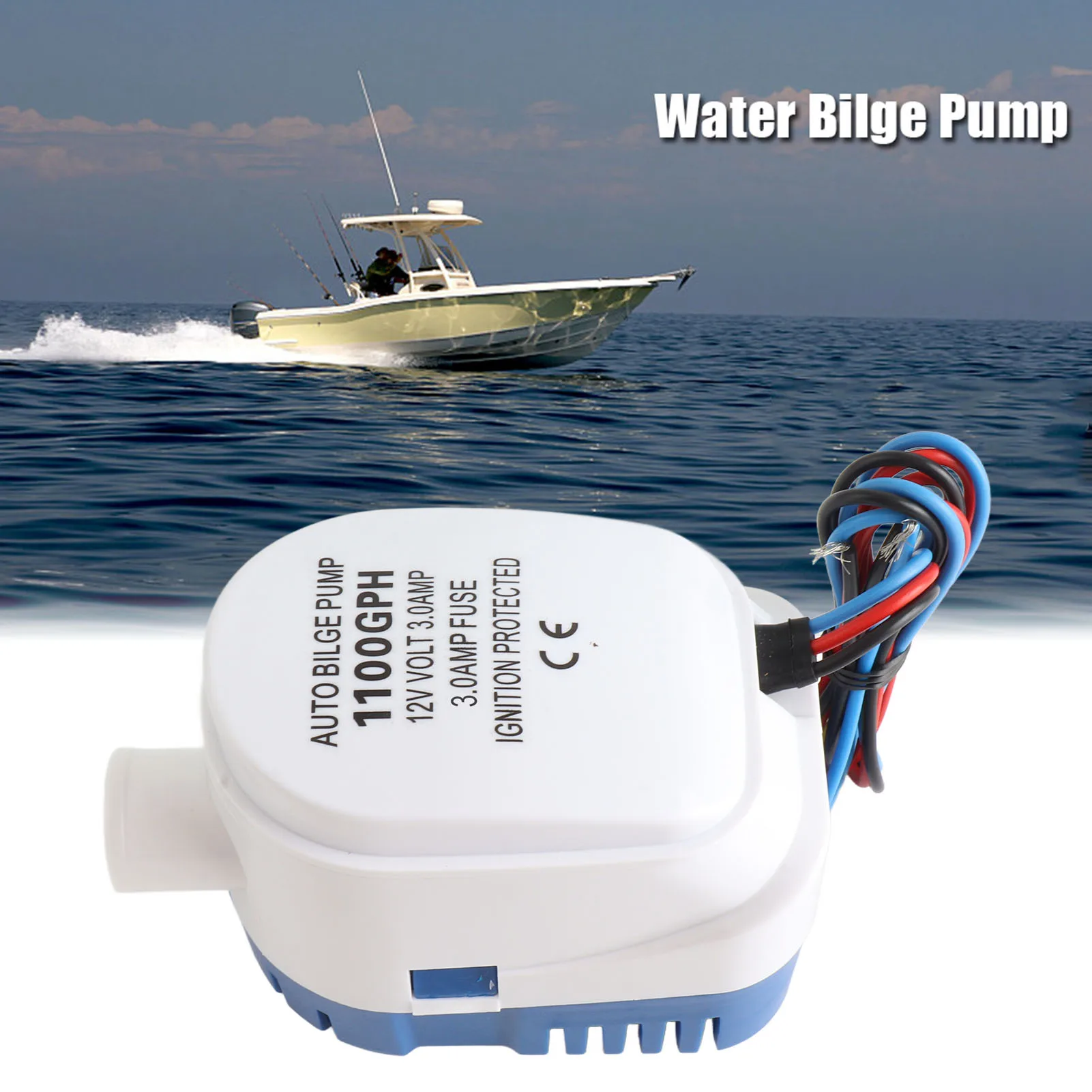 

1100GPH Boat 12V Marine Automatic Submersible Bilge Water Pump Fully Auto Float Switch Internal