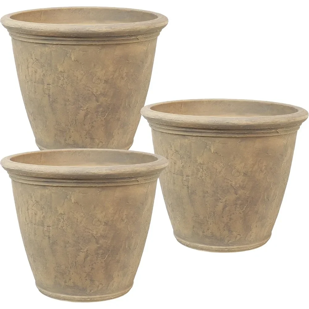 Flower pot, outdoor/indoor non destructible double walled polyethylene resin, 3-piece set, diameter 24 inches