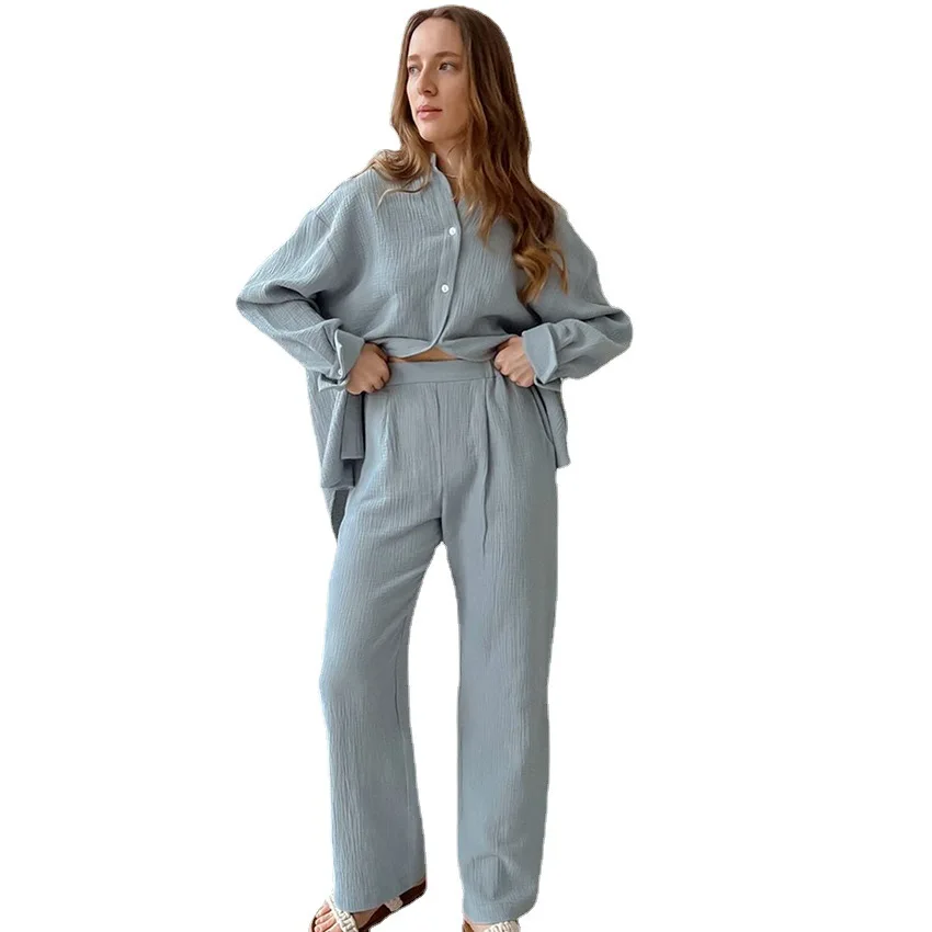 100% Cotton Pyjamas Set Women\'s Home Clothes Long Sleeve 2 Piece Sets Sleepwear Female Casual Trouser Suits 2023 Pajamas Solid