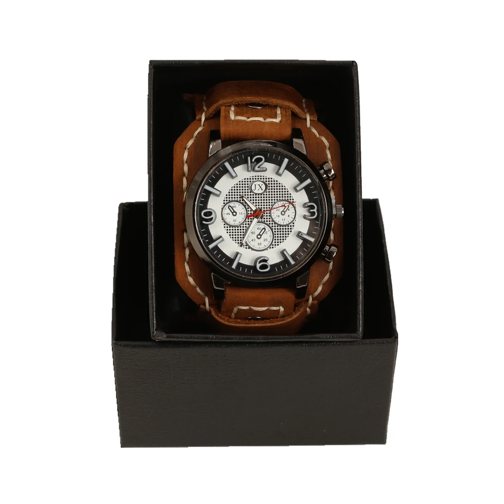 Reloj de cuarzo electrónico con correa de cuero genuino para hombre, pulsera Punk Vintage, brazaletes masculinos, joyería de regalo, 24mm