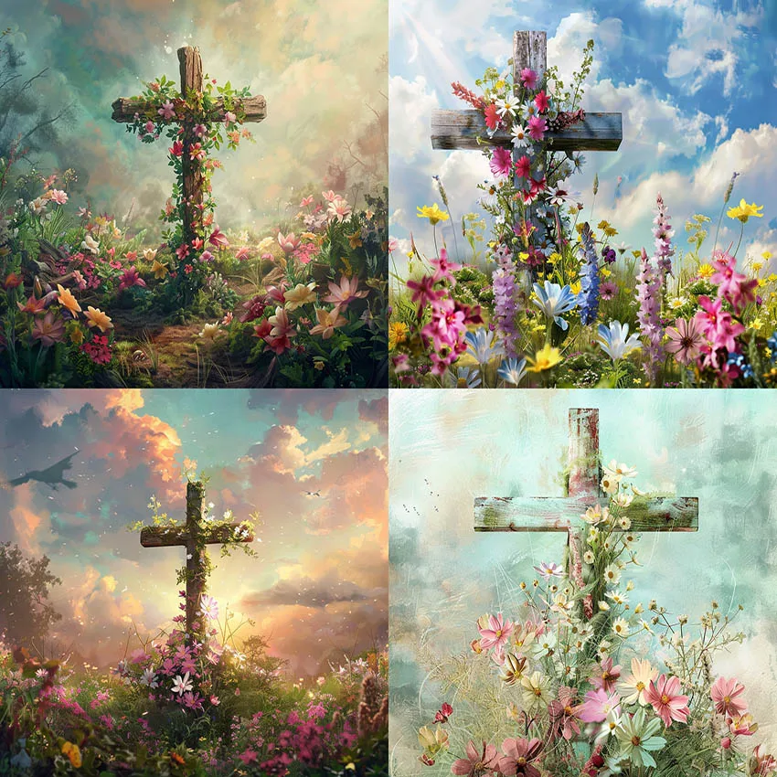 

Mehofond Photography Background Christian Crucifix Mi Bautizo Baptism Floral Kids Birthday Portrait Decor Backdrop Photo Studio