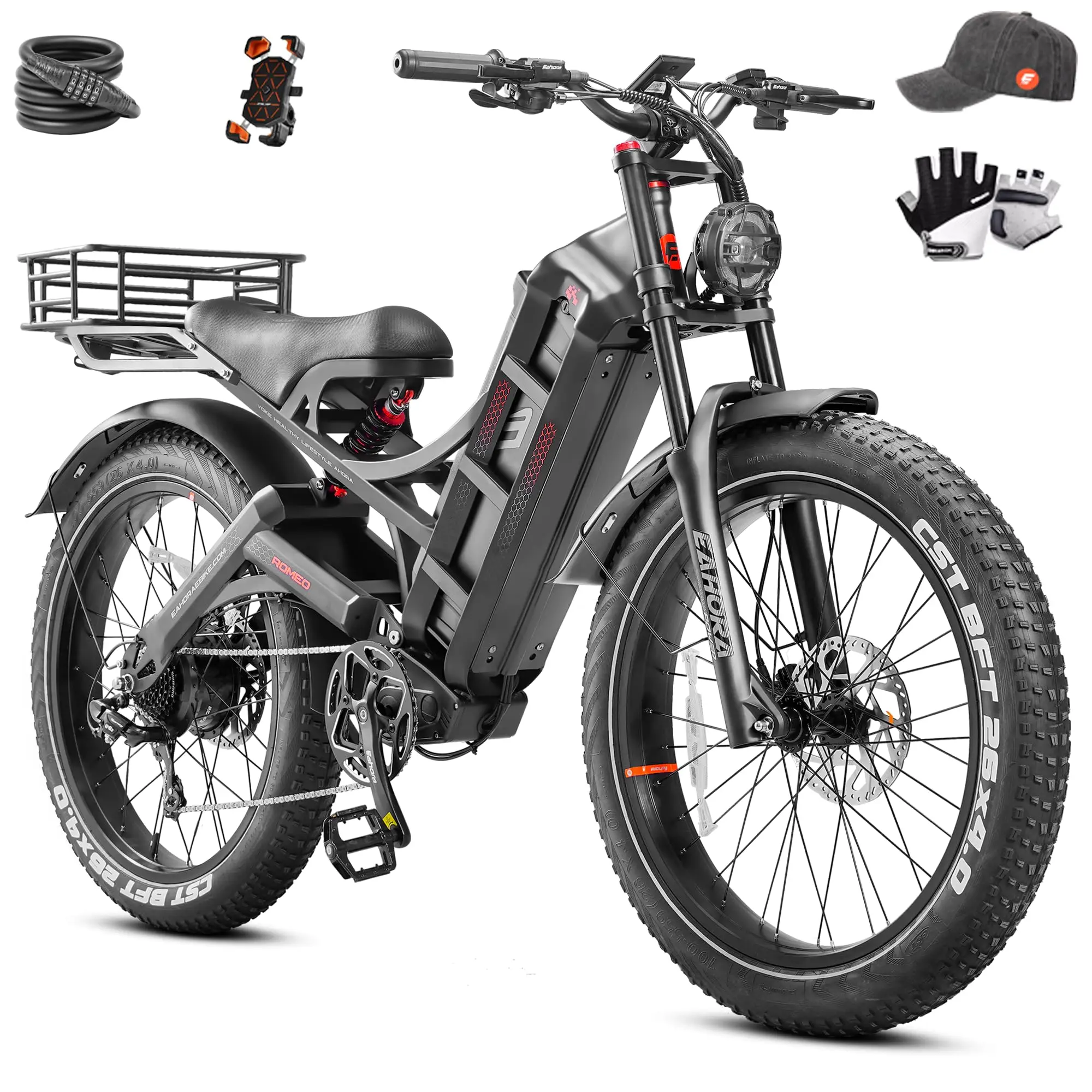2026 Romeo Pro 3 5600W 50Mph High-Torque Ebike, 60V 80Ah 250-Mile Long Range Electric Bike for Adults, Adjustable Air Sus