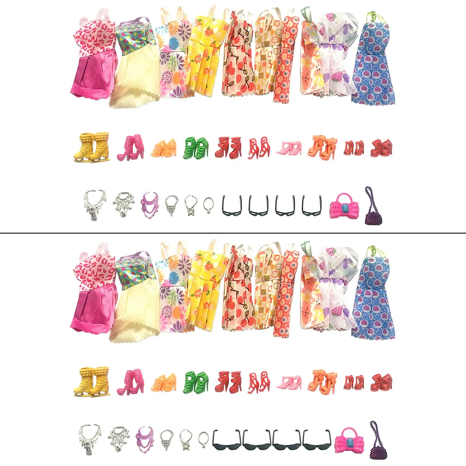 32x Doll Dress Set with Heels, Handbag, Glassses, Necklace Doll Changing Clothes Daily Wear Clothing : Doll Accessory Costume