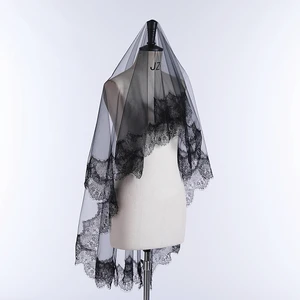 Neuankömmlinge Brautschleier einer weiblichen Schicht schwarzes Mädchen Makella Hochzeitsschleier Halloween Cosplay Braut Kostüm 2024 12 Hauptverkäufe Mantilha - №11