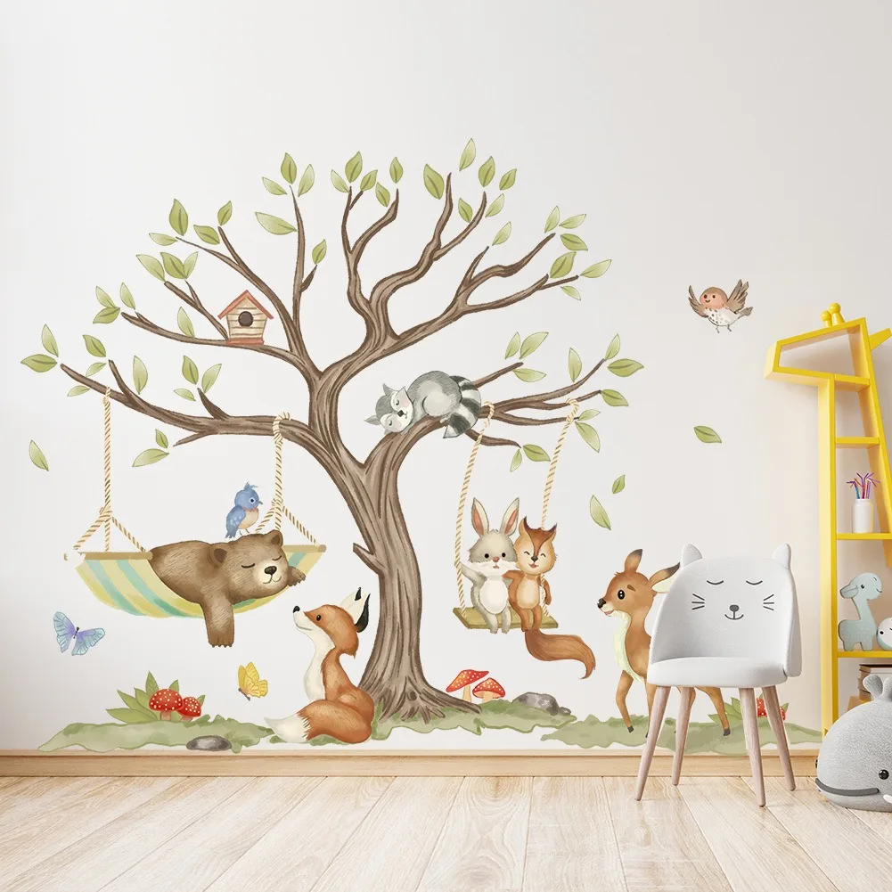 Adesivos de parede com balanços de animais caprichosos, decoração interessante para casa, sala de estar e quarto