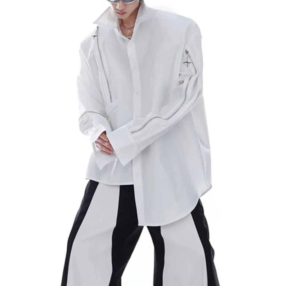 

Mens Spring Y2k Shirt Irregular Zipper Designer Shirt Streetwear Fashion Patchwork Nightclub Niche Stage Top Men'S Wear 2026 New