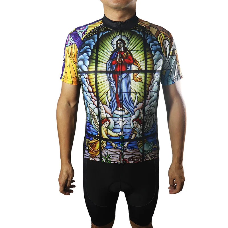 

Jesus Christian God Jersey Short Sleeve Top Road Wear Cycling Clothing Bike Shirt Motocross Bicycle Maria Sweater Breathable DH