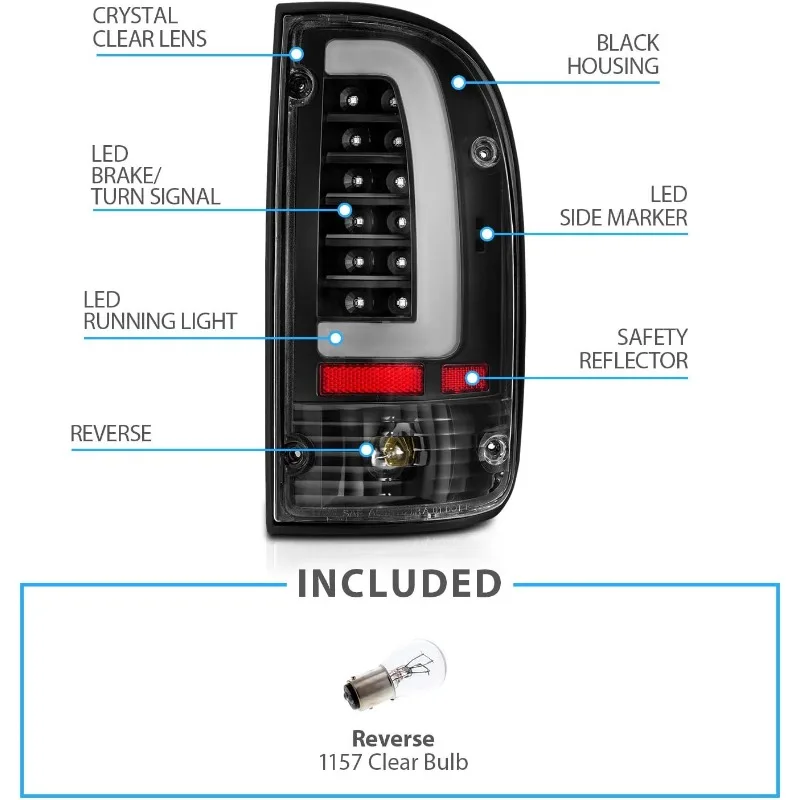 AmeriLite para 1995-2000 Tacoma Pickup tipo C tubo LED negro reemplazo luz trasera juego de lámpara de freno-controlador