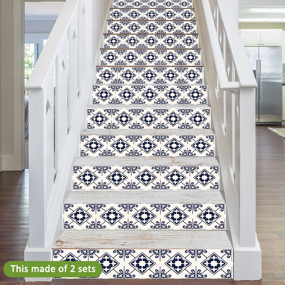 7/14pcs Terrazzo Brick Pattern Stairs Sticker Self Adhesive  Riser Stair Decal Home Decor Tile Sticker Geometric Staircase Mural