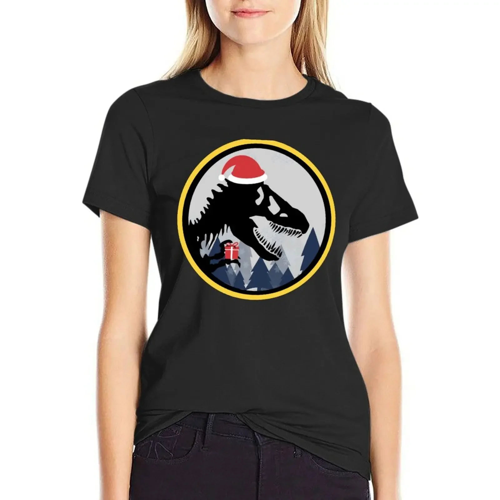 

Christmasaurus T-Shirt summer tops Aesthetic clothing plus sizes customs t-shirt dress for Women graphic