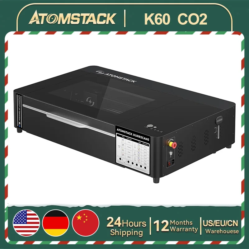 AtomStack K60 Hurricane 55W cortador láser CO2 de escritorio velocidad de 600 mm/s grabado 3D automático área de trabajo de 500 × 300mm cámara integrada de 5MP