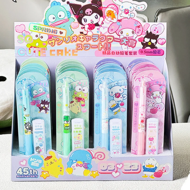 12/36pcs Anime Sanrio Mechanical Pencil Set Kuromi Melody Student Pencil 0.5 Refill Not Easy To Break Lead Stationery Gift