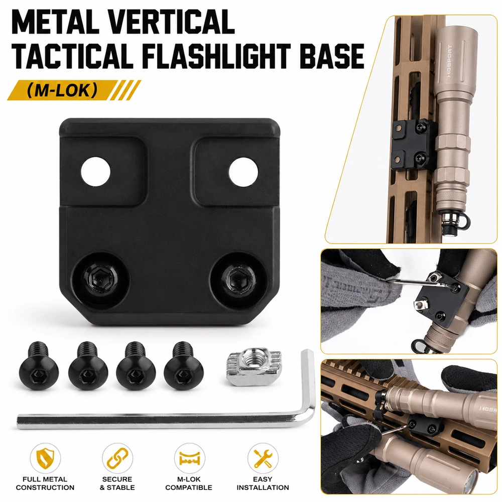 

Metal Vertical Tactical Flashlight Base, M-LOK Rail Mount Adapter with Screws for Outdoor Airsoft Accessories