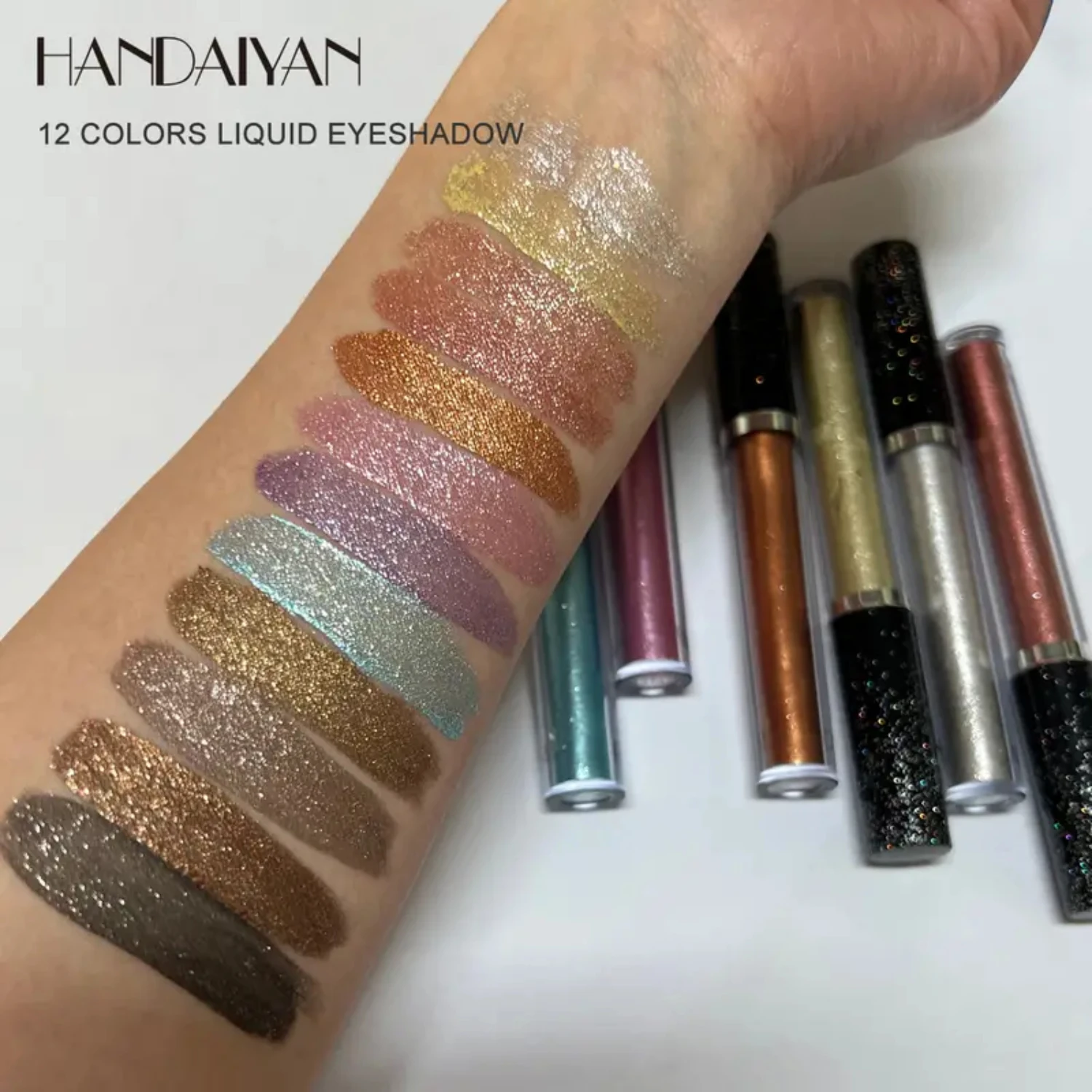 Diamond Glittering Liquid Eyeshadow for Tear Bag Makeup - 12 Vibrant Colors, Shimmery Pearly Eye Makeup for Lying Silkworm Tears