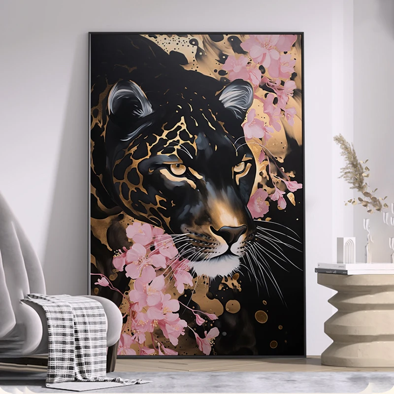 1pc frameless,Modern Luxury Golden Leopard Canvas Poster Large Size Wall Art Painting High End Decor for Entryway Office Living