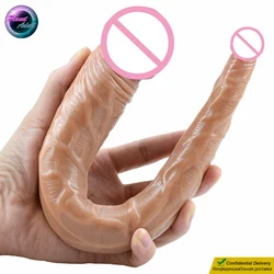 37.5*4.5cm Soft 2 Heads Double Penetration Dildo Realistic Penis Artificial Dick Women Masturbator Sex Toys for Lesbian BDSM Ass