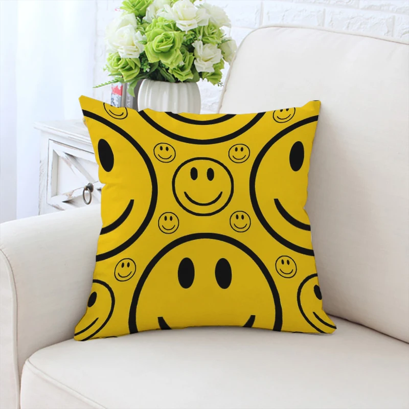 Happy Smiling Face Pillow Cover Double sided Printed Sofa Cushion Cover Office Chair Backrest Customized Pillow Cover 45x45cm