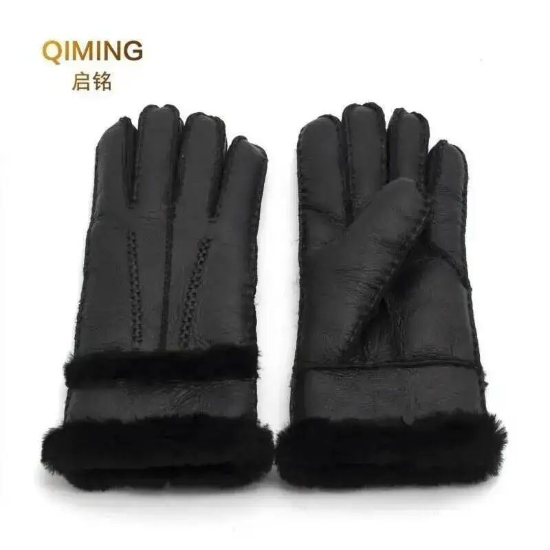 Winter Gloves Women Sheepskin cashmere Fur Warm Gloves Ladies Full Finger Fashion Genuine Leather mitten Five Finger gloves #S1