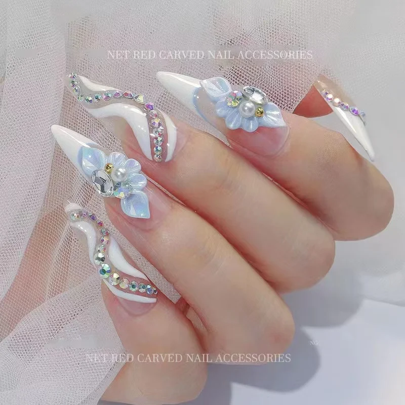 10/20 piezas dijes de uñas 3D, pétalos de flores, gemas y diamantes de imitación para decoración de uñas, accesorios de decoración de uñas hechos a mano para mujeres G