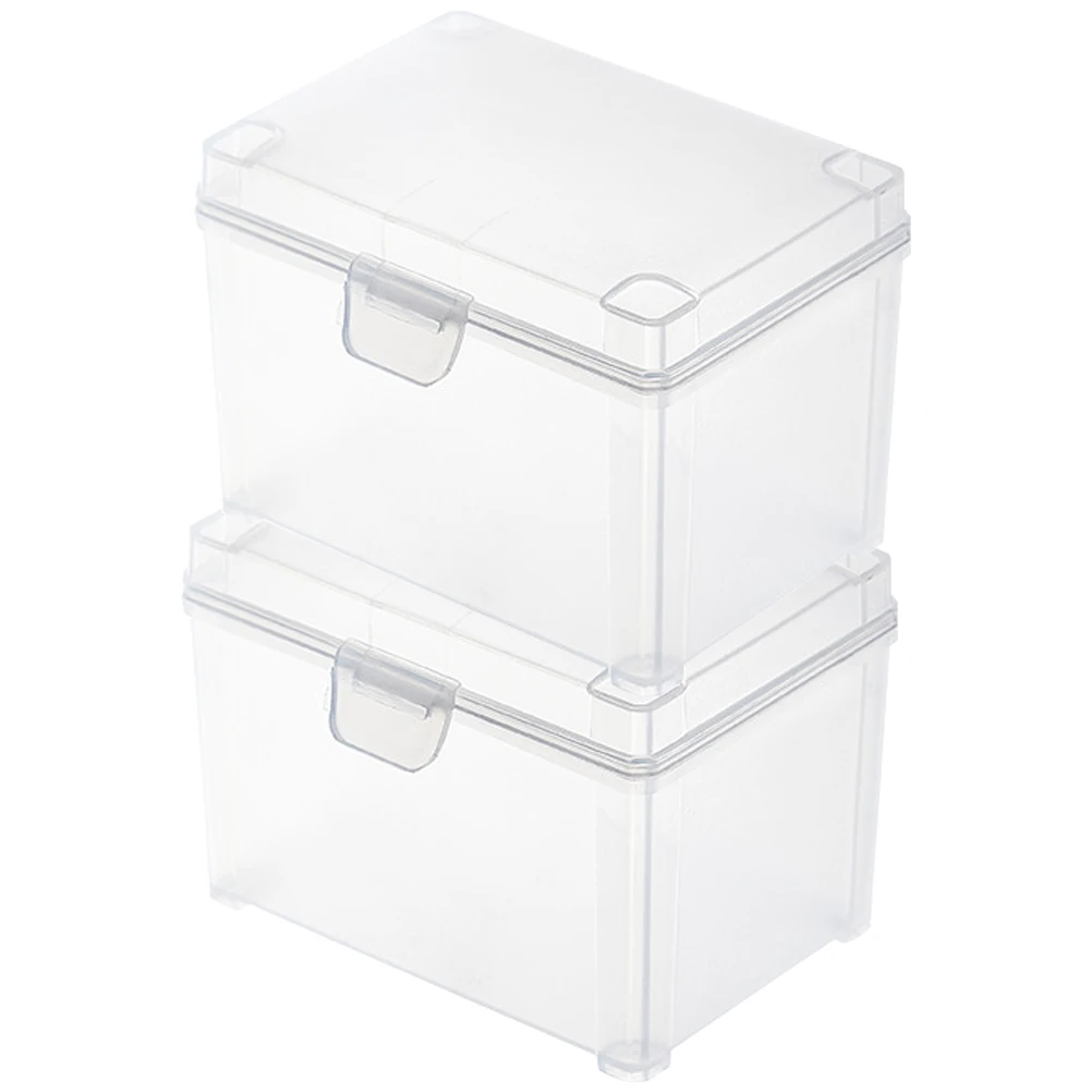 

2 Pcs Business Card Storage Box Lidded Bins Small Container Containers Plastic Boxes Organizing with Lids Case