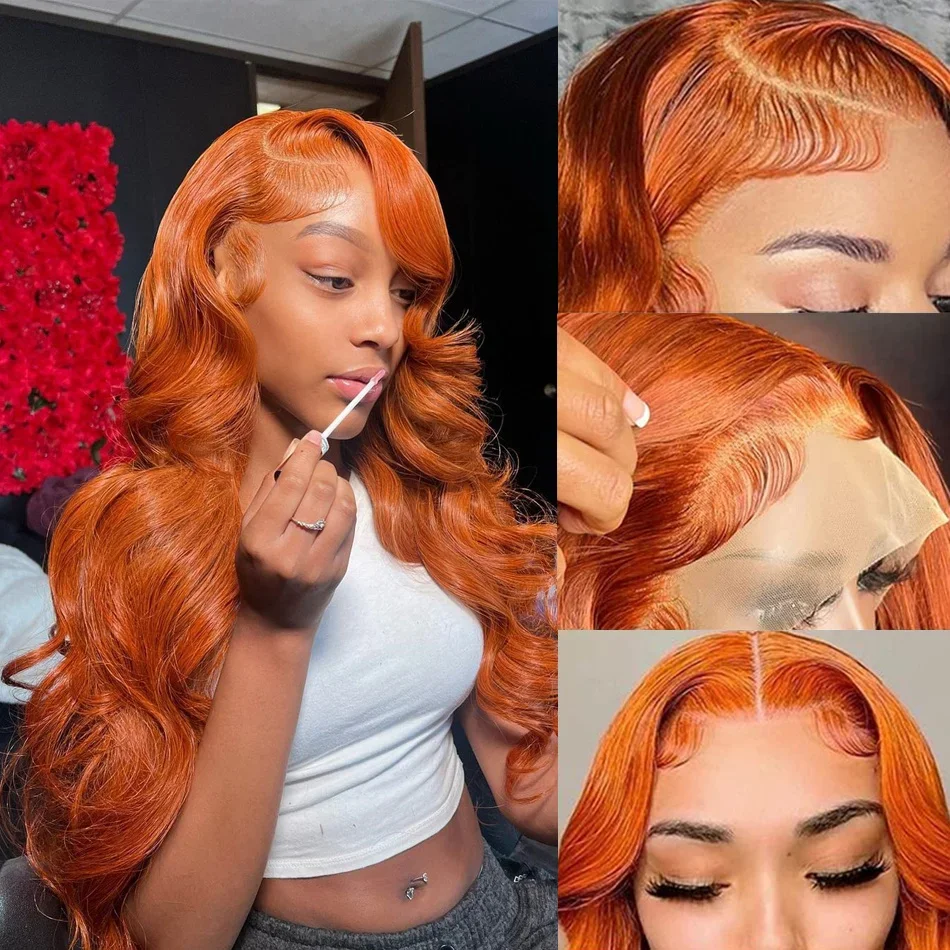 Orange Ginger Human Hair For Women 30 Inch 13x6 Hd Body Wave Lace Front Wig 100% Brazilian 13x4 Lace Frontal Colored Wigs