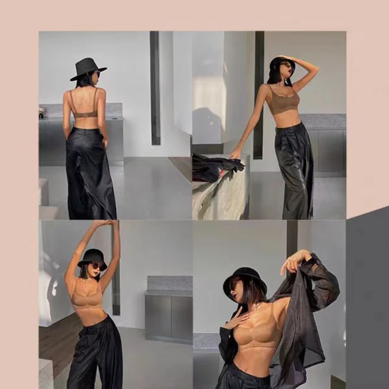Solid color skin-hugging back bra underwear women's summer breathable thin line type integrated bra image 3