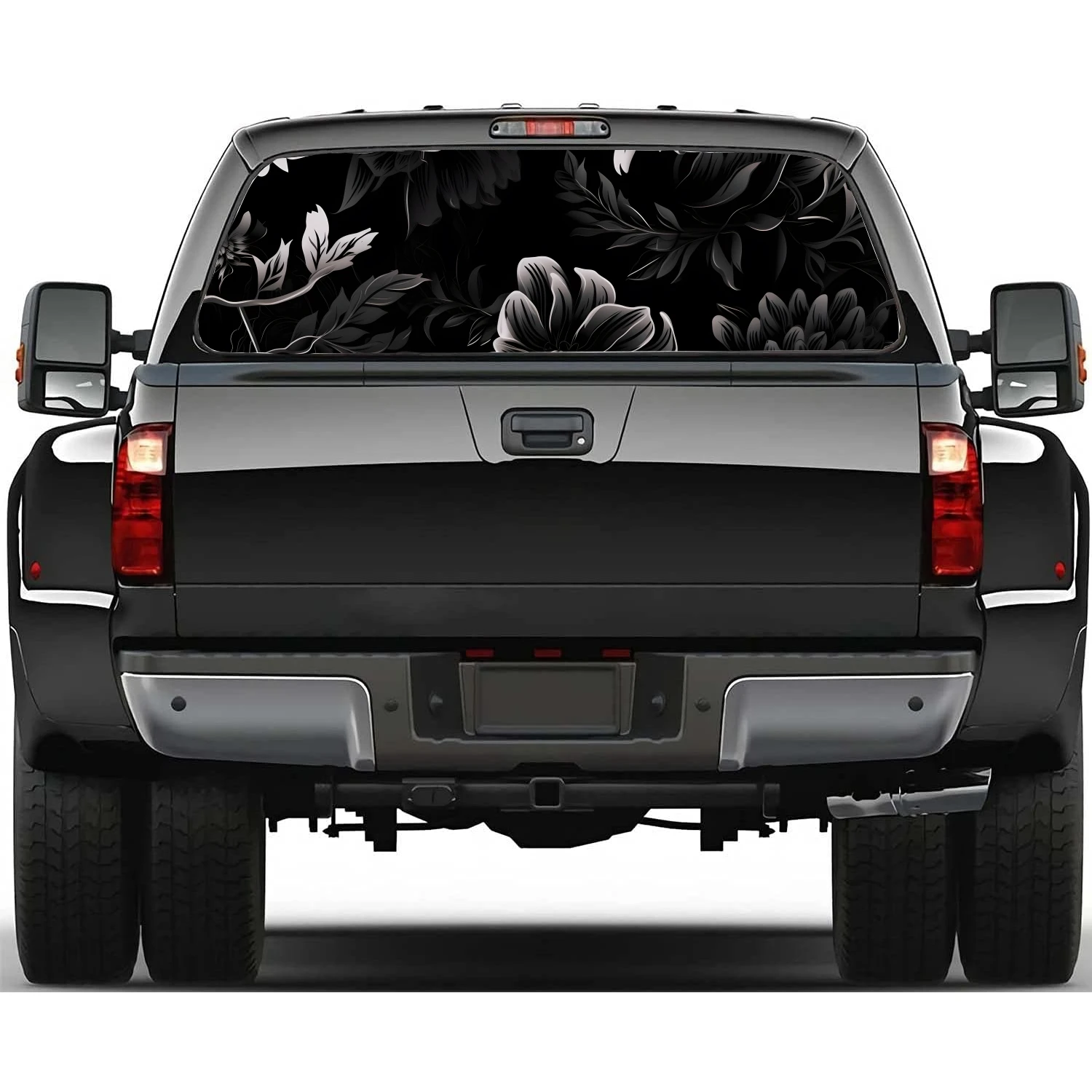 Black Watercolor Floral Car Rear Window Decal Fit Pickup,Truck,Car Universal See Through Perforated Back Window Vinyl Sticker