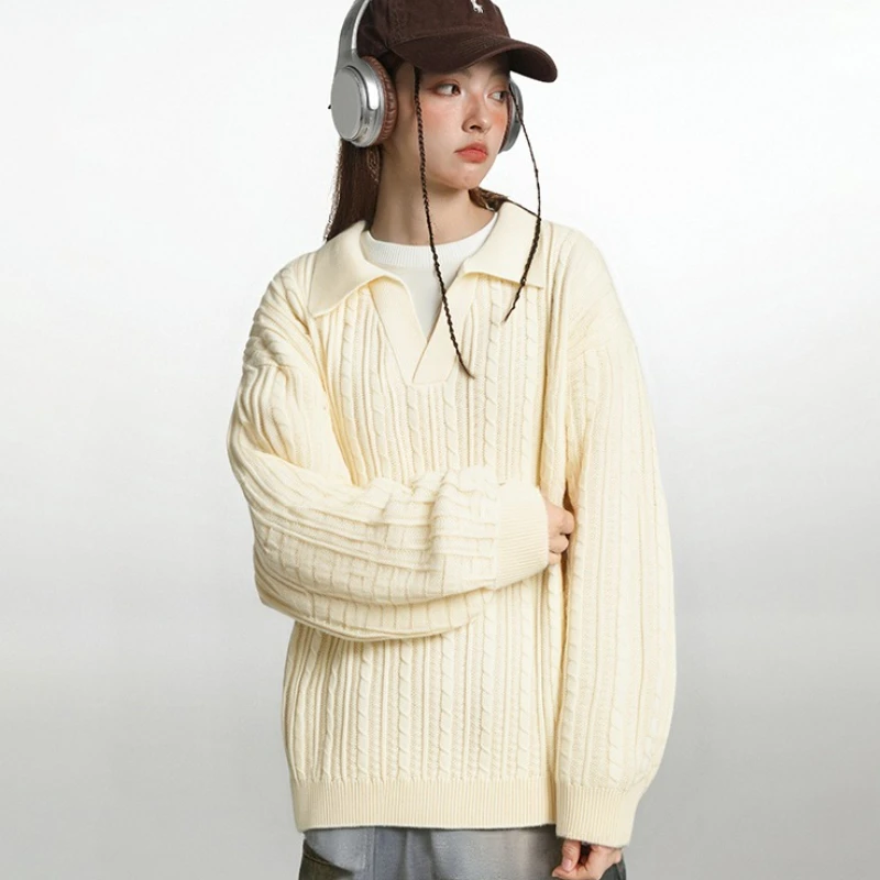 

Осенний женский вязаный свитер с цветными блоками Barenia, искусственный двухсекционный пуловер с отложным воротником, женский винтажный уютный вязаный топ