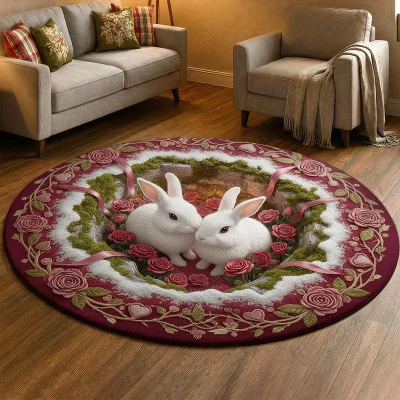 Visual Hole Valentinstag-Teppich, kariert, Golden Retriever, Kaninchen, dekorative Fußmatte, Eingang, Wohnzimmer, Schlafzimmer, Teppich