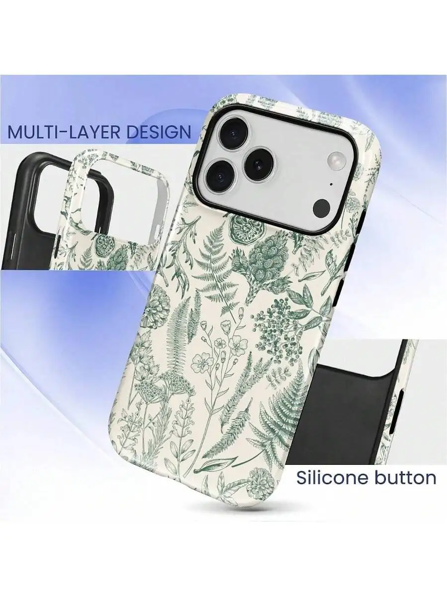 

Floral Print iPhone 15 Pro Protective Case With Multi-Layer Design And Silicone Buttons