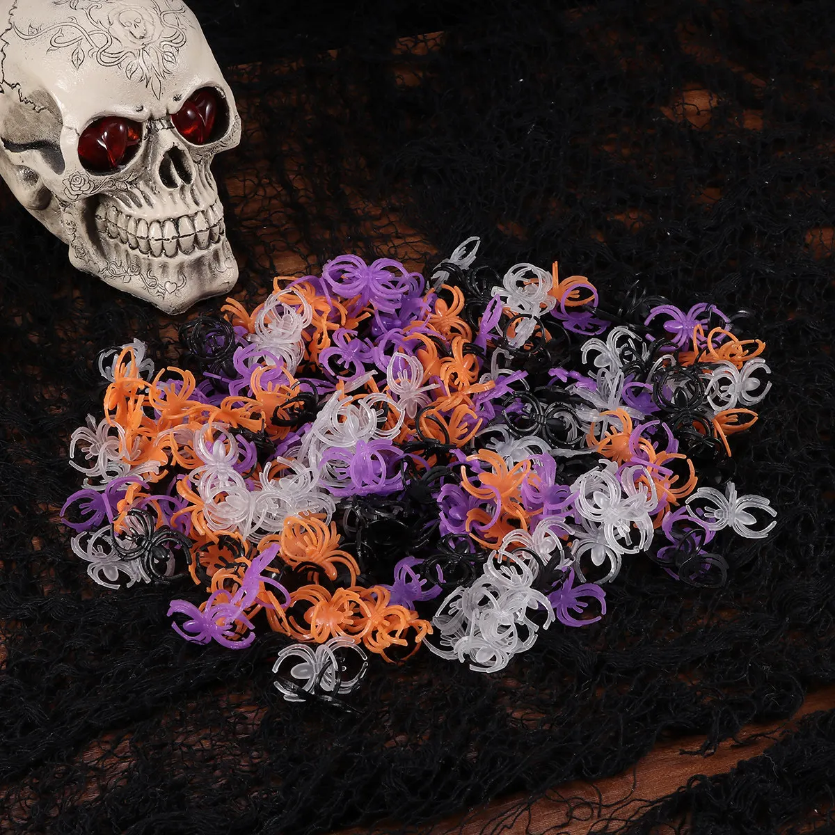 200-pecas-aneis-de-aranha-de-plastico-para-halloween-aneis-de-dedo-em-formato-de-animais-decoracao-para-festas-raves-concertos-e-festival-fantasma